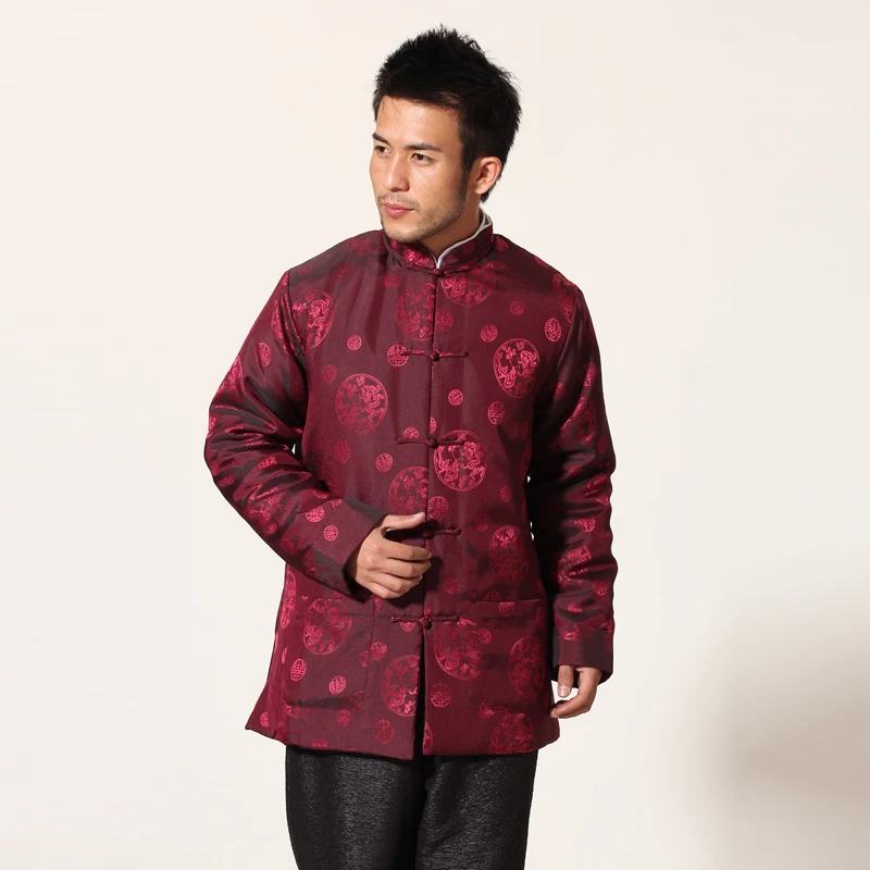 Коричневая Китайская традиционная Мужская шелковая атласная куртка винтажная