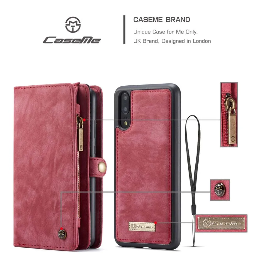 Новейший роскошный чехол-кошелек CaseMe из натуральной кожи для huawei P20 P20 Pro на молнии с откидной крышкой для P20 P20 Pro