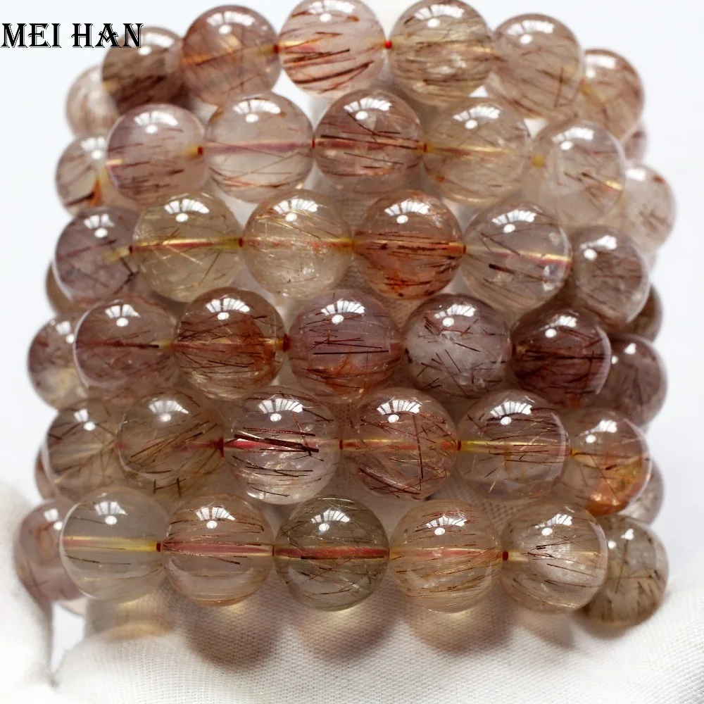 Meihan (14 бусин/комплект/67 г) натуральный односторонний rutile кварц 15-15 5 мм Гладкие