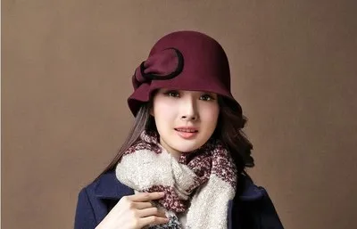 Модная Шляпа Fedora для девочек, Женская шерстяная шляпа для отдыха, шерстяная шляпа Fedora с бантиком, осенне-зимняя шерстяная шляпа, элегантная Складная Дамская купольная шапка B8953 - Цвет: StyleF