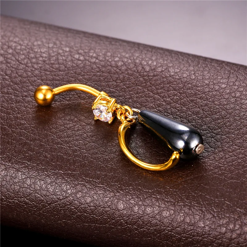 Body Jewelry Crystal Black Simulated Pearl Bullet Gold/Silver Color Navel Piercing Women Belly Button Ring DB353 | Украшения и