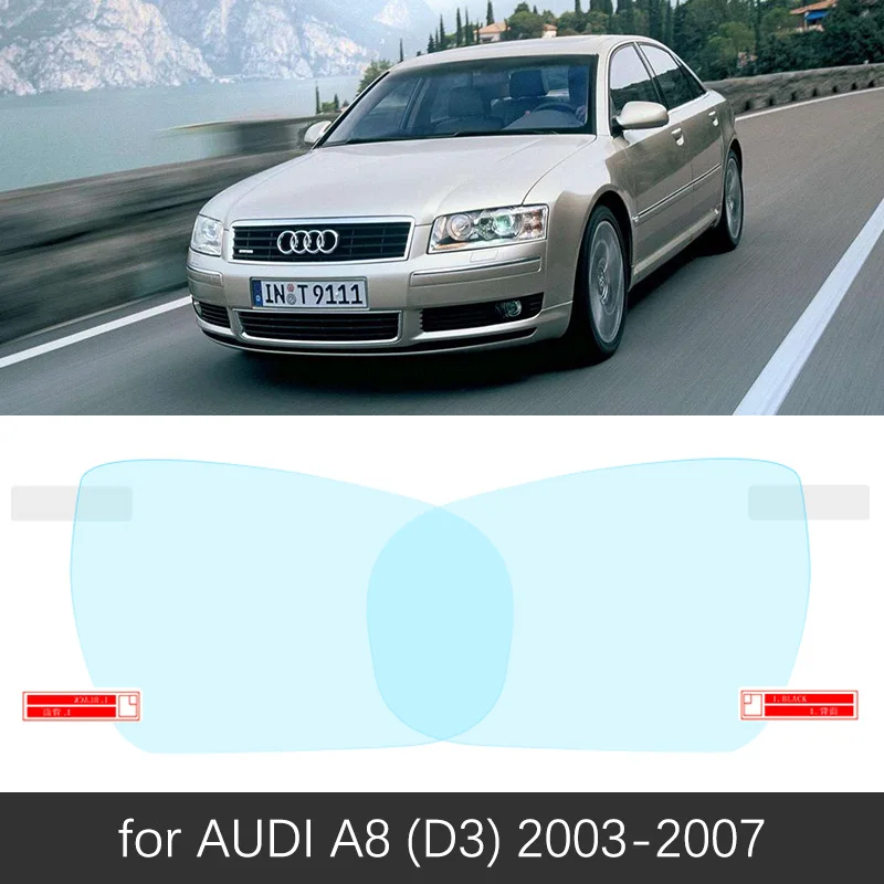 2 предмета в комплекте, для Audi A8 D3 D4 2003- 4E 4 H полное покрытие противотуманная пленка зеркало заднего вида дождестойкий пленки прозрачная Плёнки аксессуары S8 A8L - Название цвета: AUDI A8 D3 2003-2007