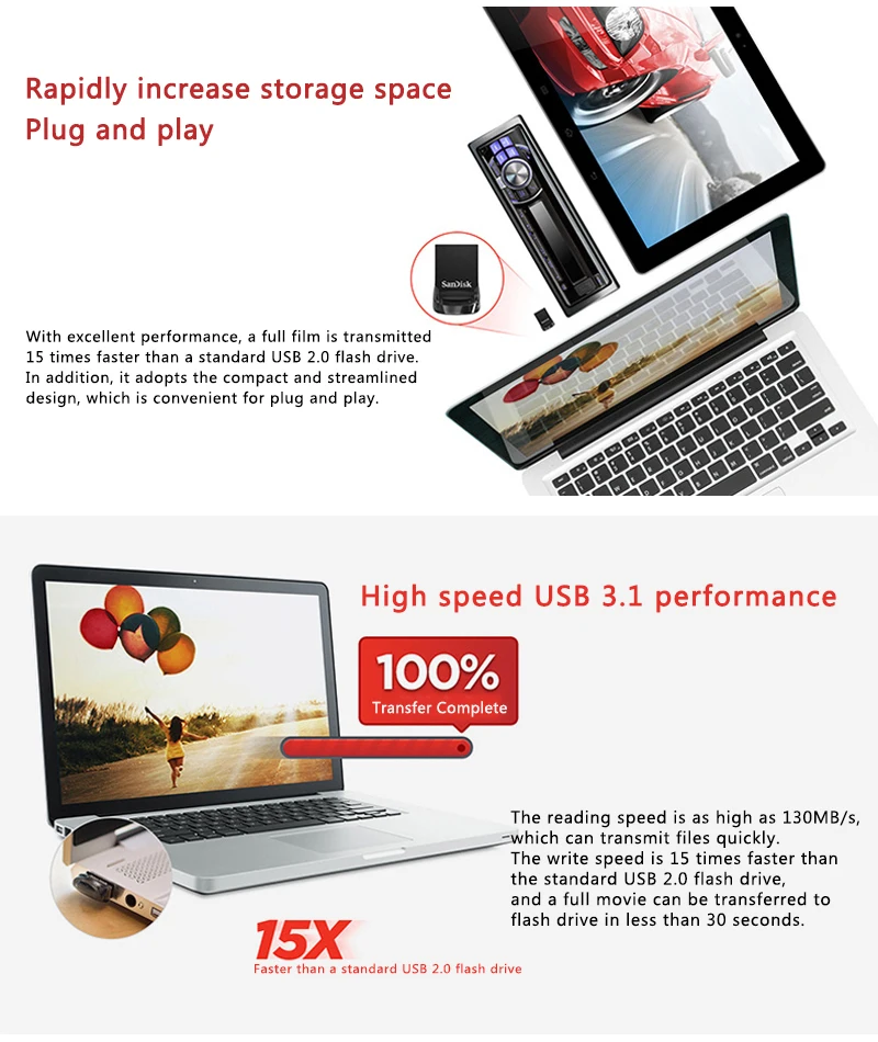 Двойной Флеш-накопитель SanDisk Fit USB флеш-накопитель 64Гб CZ430 16 Гб мини USB флэш-накопитель 3,1 до 130 МБ/с. флешки Высокая Скорость USB 3,0 флэшку 32gb 128G