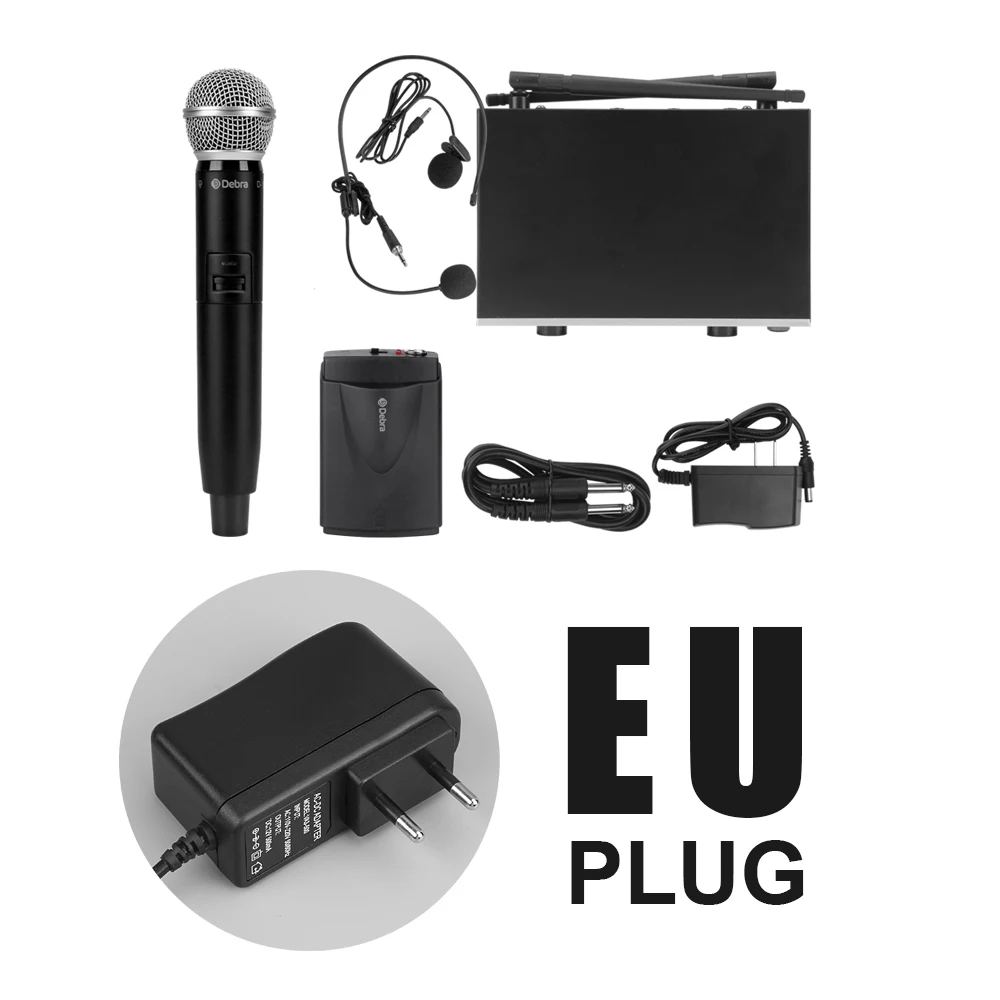 EU1Handheld1Bodypack Debra Audio D-120 2Channel with Handheld or Lavalier&Headset Mic UHF Wireless Microphone System with XLR for karaoke sing speech - Цвет: EU1Handheld1Bodypack