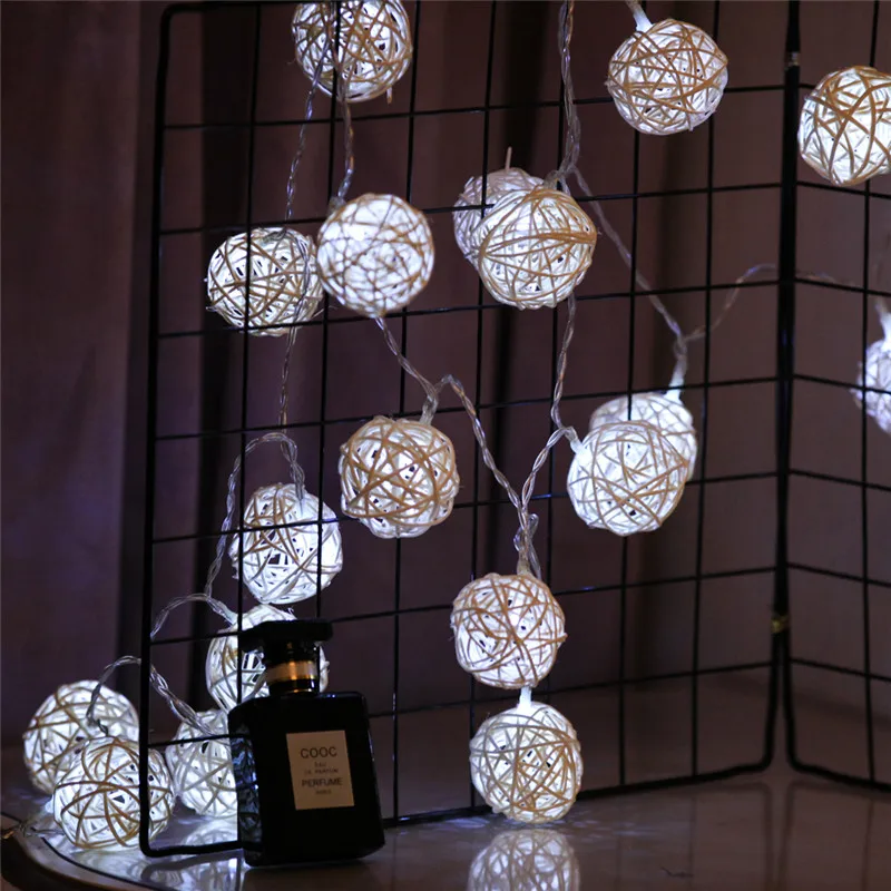 Сказочные огни на батарейках гирлянды Ротанговые шары 5 м 40 LED для спальни сада