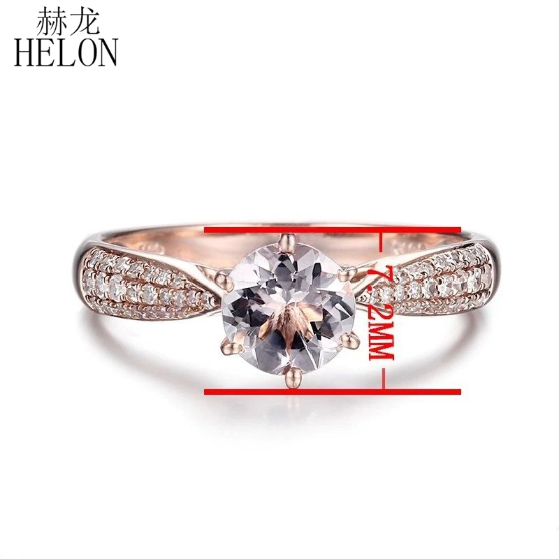 HELON круглая огранка 6 мм 0.59ct элегантное морганитное кольцо твердое розовое золото 14 к с настоящими бриллиантами кольцо помолвка драгоценный камень уникальное Ювелирное кольцо