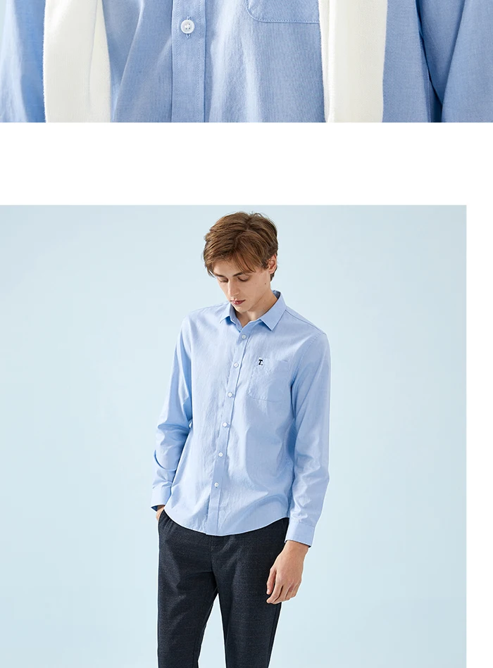 SEMIR Мужская рубашка классического кроя из хлопка с нагрудным карманом, Мужская Легкая железная рубашка с отложным воротником, Мужская классическая Модная рубашка