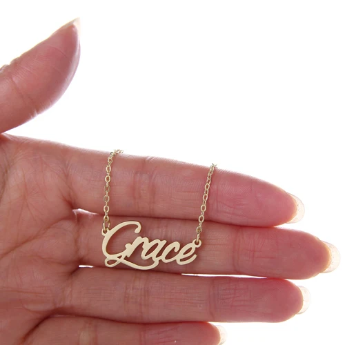 Dainty Grace Name Necklace for Women Kids Script Pendant Gold Stainless Steel Popular Nameplate Letter Jewelry Gift NL2422 | Украшения и