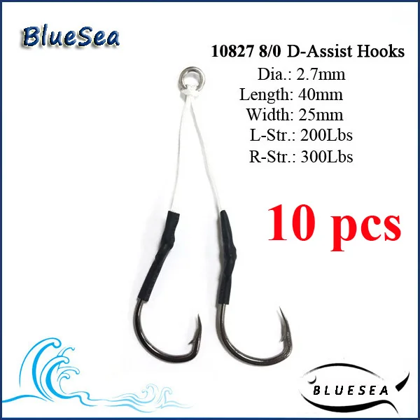 BlueSea 10 шт./упак. 10827 Нержавеющая сталь двойной крючковый лов помощник крючки двойной джиг помочь Крючки двойной Assist крючки с линией - Цвет: Black 8I0 10pcs
