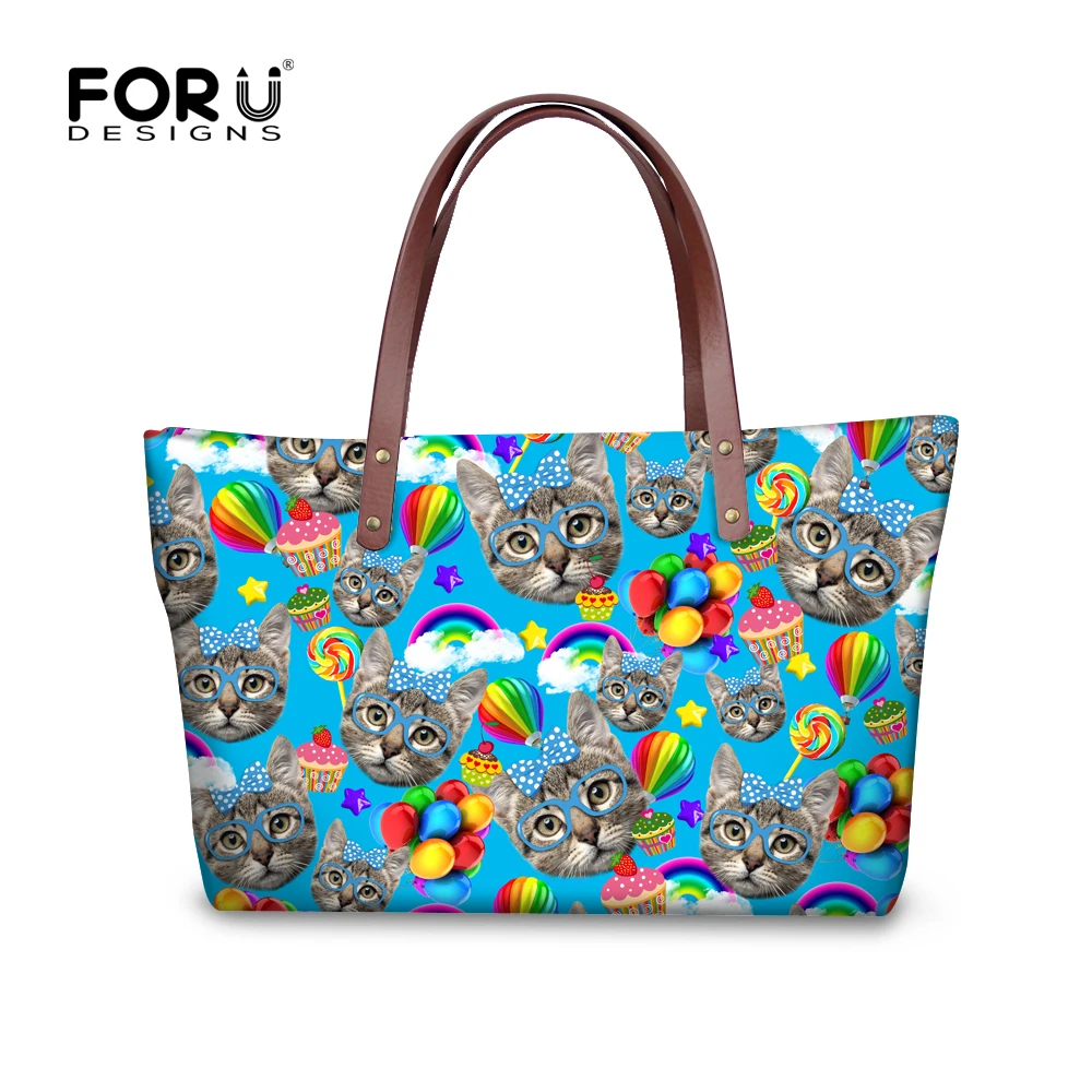 FORUDESIGNS/милая сумка с принтом кота сумки через плечо для женщин известные бренды
