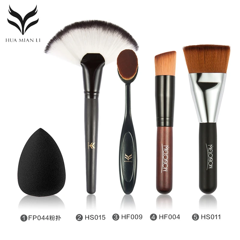 HUAMIANLI 5Pcs Professional Makeup Brushes Set Soft Face Novice Cosmetic Tools Foundation Blush Sponge Puff | Красота и здоровье