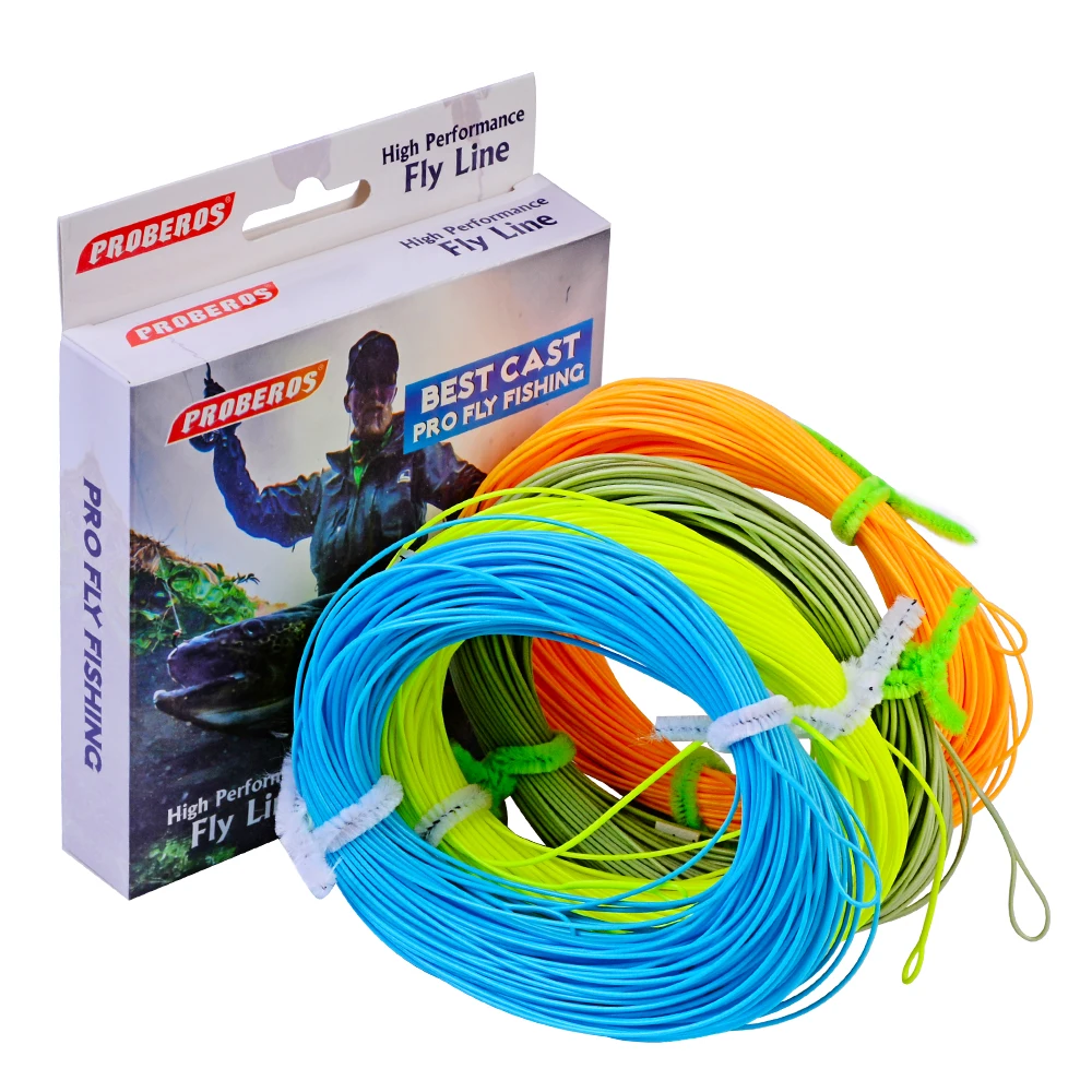 1 шт. PRO BEROS 100FT Вес вперед плавающая нахлыстовая леска WF-2F/3F/4F/5F/6F/7F/8F леска зеленый/оранжевый/Флуоресцентный цвет