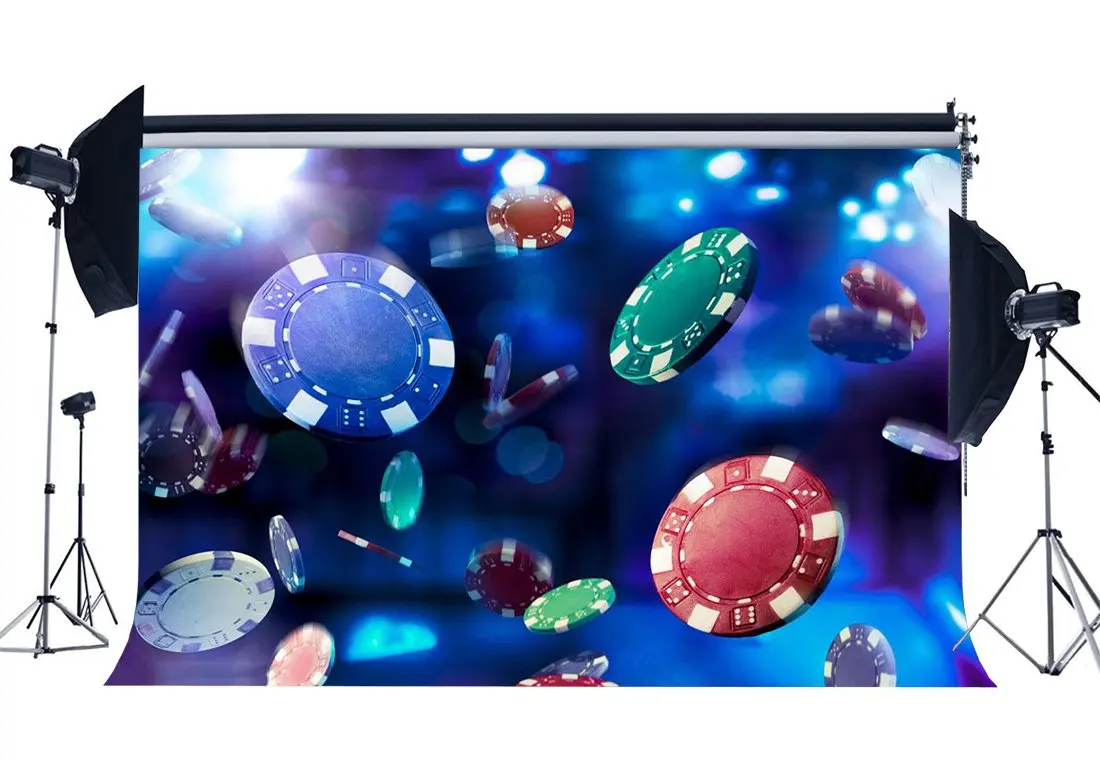 

Casino Chips Backdrop Gambling Backdrops Bokeh Glitter Sequins Welcome to Las Vegas Photography Background