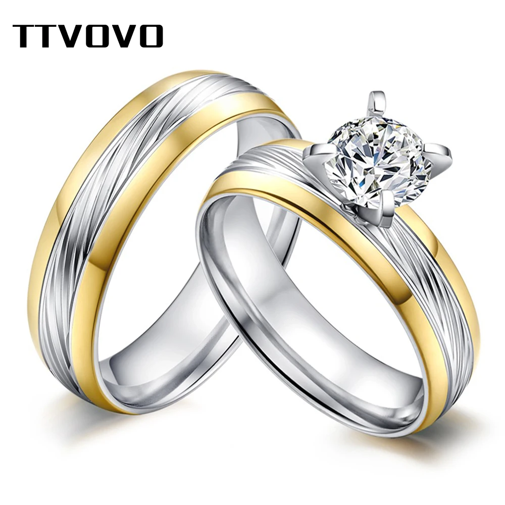 TTVOVO 6 мм нержавеющая сталь обручальное кольцо для влюбленных два тона золото