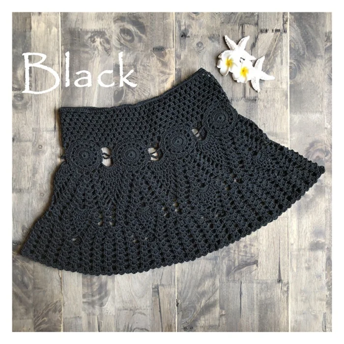 Handmade Crochet Bikini Skirt Women Sexy Hollow-out A-Line Skirt - Цвет: Black as pic