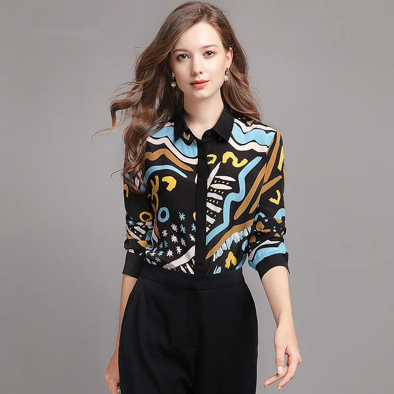 Блузка женская с длинным рукавом топ и блузка из 2019 натурального шелка рубашка