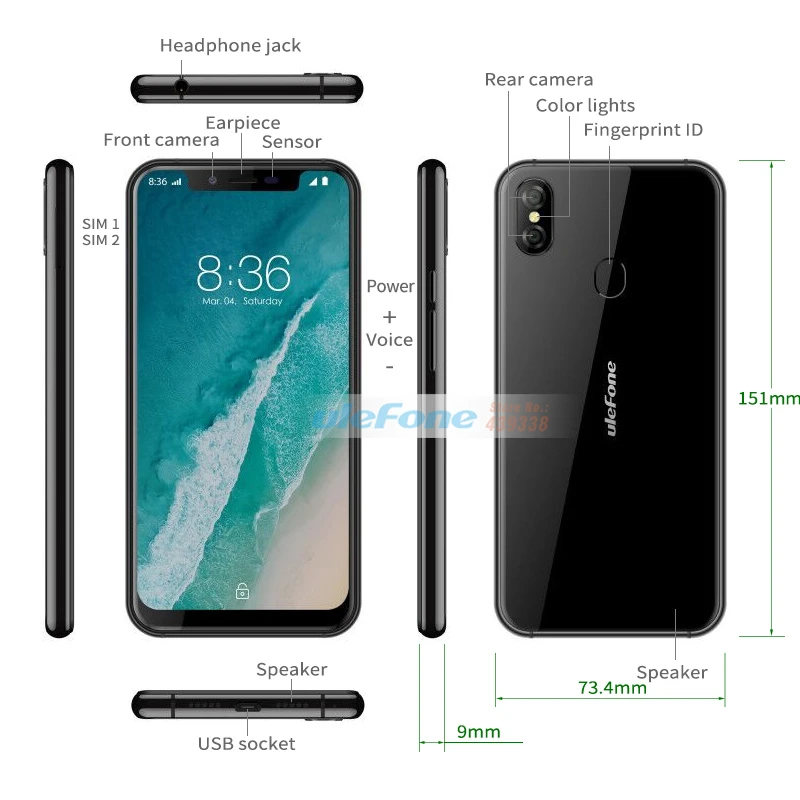 Смартфон Ulefone X 5 85 &quotHD + MT6763 четыре ядра Android 8 1 4 Гб 64 ГБ 16 МП двойная задняя камера