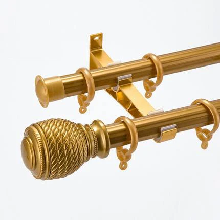 double rod gold Карниз, Римский полюс, однополюсный, двухбарный занавес, трек, беззвучный кронштейн, полюсный кронштейн, верхняя установленная боковая арматура - Цвет: double rod gold