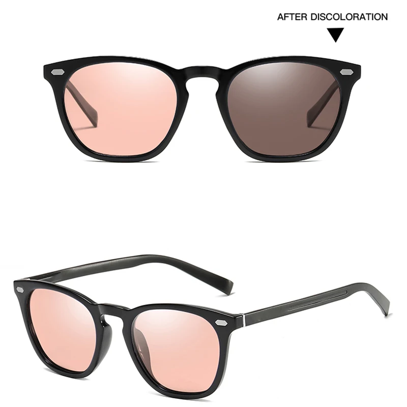 Mens Women's Polarized Photochromatic Sunglasses Blue Pink Purple Yellow Transition Chameleon Lens Outdoor Driving Running Glass - Цвет линз: transparent pink