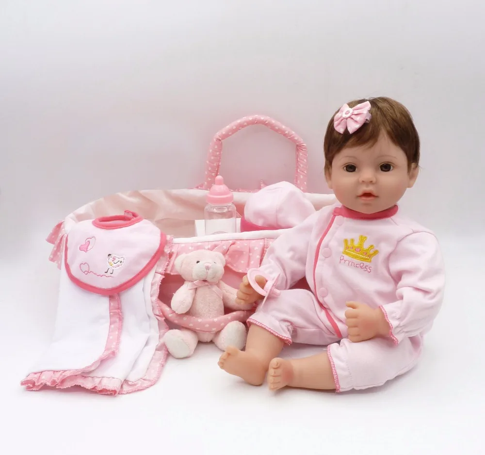 

New sleeping basket reborn baby dolls toy 17 "41cm soft silicone reborn baby dolls baby reborn bonecas Game house