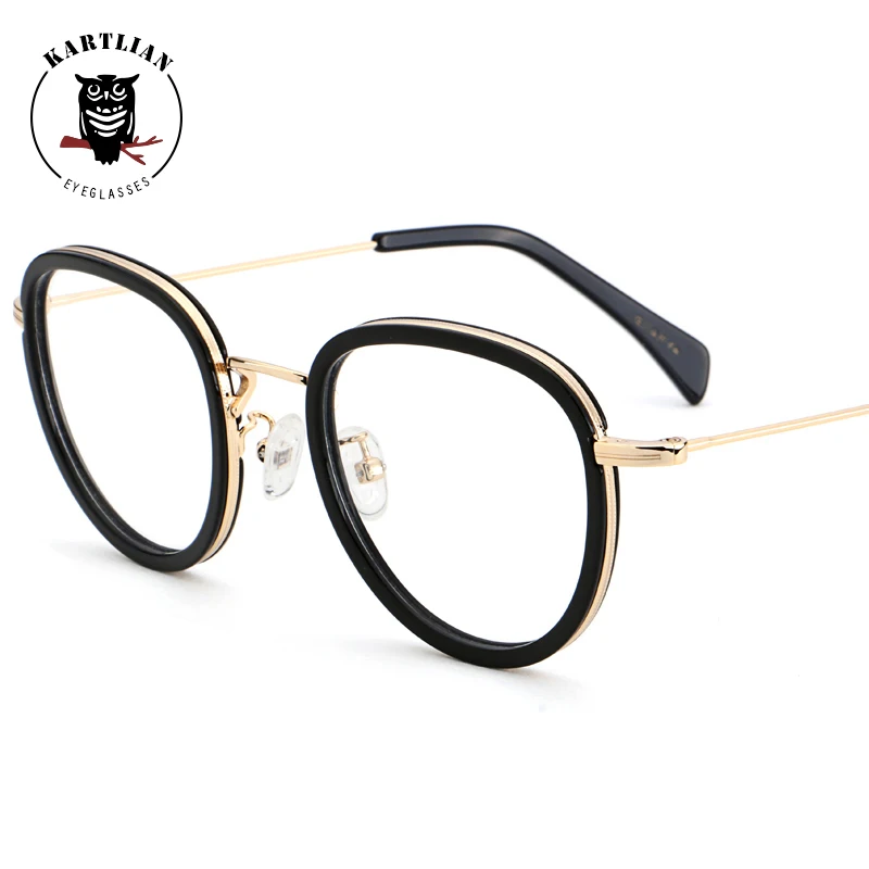 Kartlian оптический Рамки очки круглые Glasse объектив линзами сплава ацетат ретро