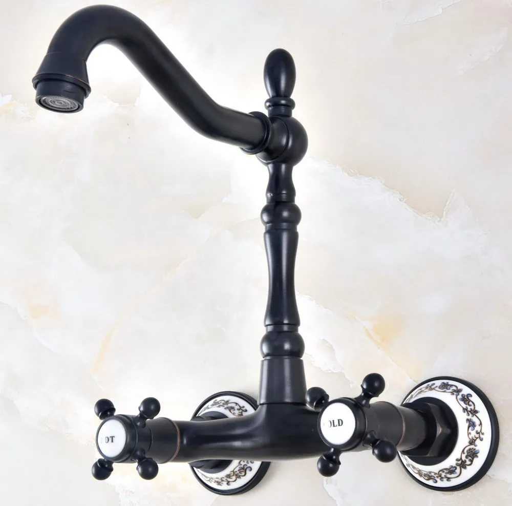 Смеситель для ванной комнаты черный бронзовый кран с двойной ручкой смеситель