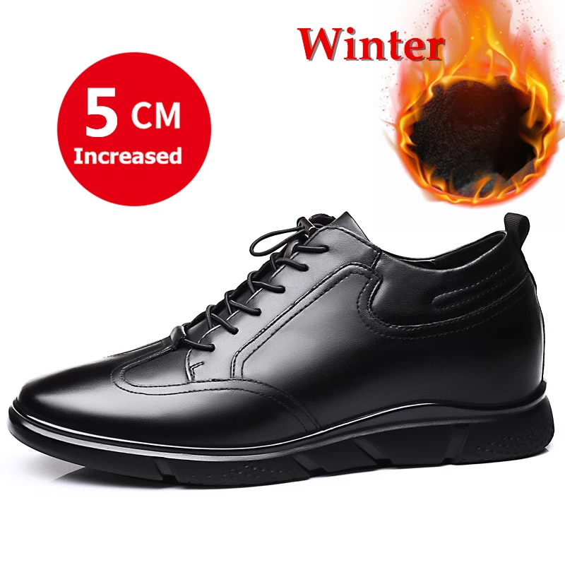 Winter 5 CM Black Misalwa/5 см/7 см, увеличивающие рост, кожаные повседневные мужские кроссовки, модная мужская обувь, увеличивающая рост, удобная повседневная обувь для молодых мужчин - Цвет: Winter 5 CM Black