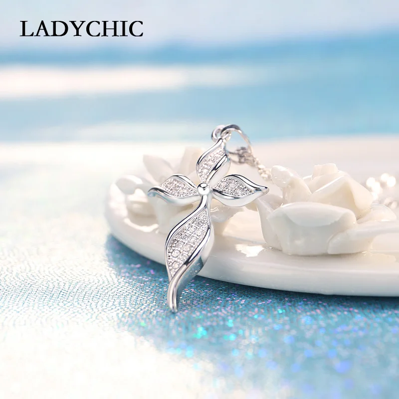 Женская серебряная подвеска LADYCHIC ожерелье в форме листа с кристаллами вечерние