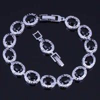marvelous oval black cubic zirconia silver plated link chain bracelet 18cm 20cm v0223