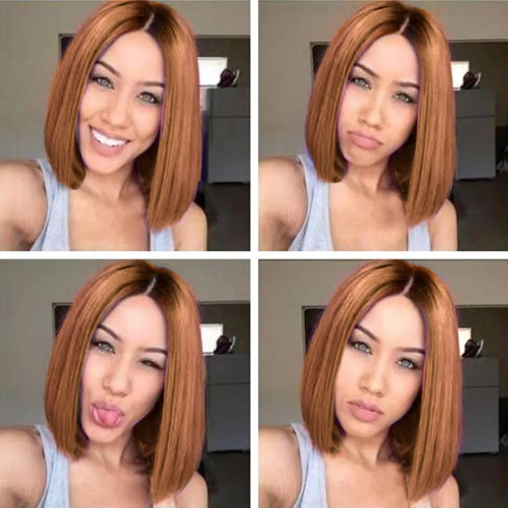 14 inches Short Straight Wigs with Bangs Heat Resistant Synthetic Lady Girl Bob Wig Women's Full Hair for Women African | Красота и