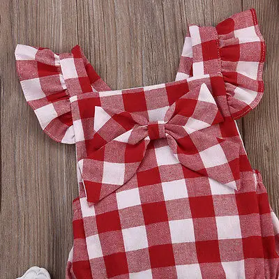 

Fashion 2018 Newborn Kids Baby Girls Plaid Ruflles Romper Jumpsuit Clothes Outfit Set 0-18M