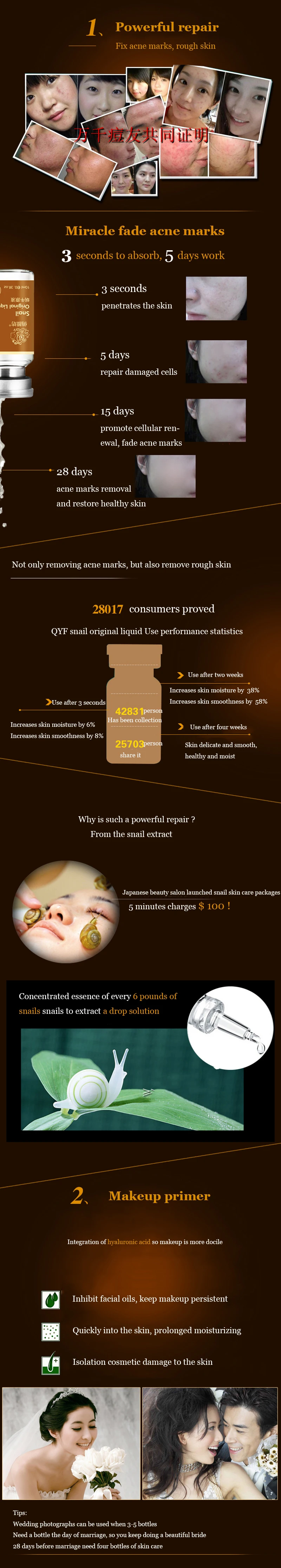 QYF бренд Snail Essence Сыворотка для лица жидкая Отбеливающая увлажняющая удаляющая красная кровяная сужающая поры антивозрастной крем уход за кожей