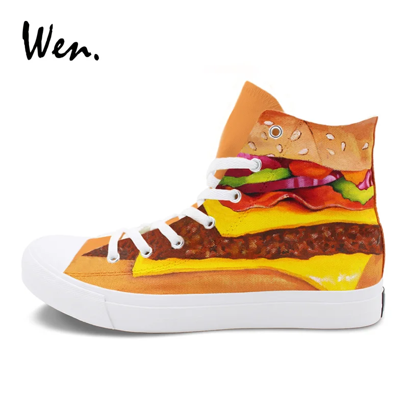 Вэнь расписанные вручную спортивные туфли дизайн Вкусный гамбургер Пэти высокие