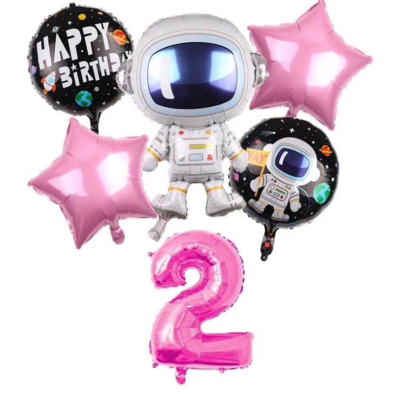 pink 2 6 шт. космонавта Звездные войны воздушные шары набор BB-8 робот фольги воздушный шар детский 32 дюймов номер День Рождения украшения космонавта тема - Цвет: pink 2
