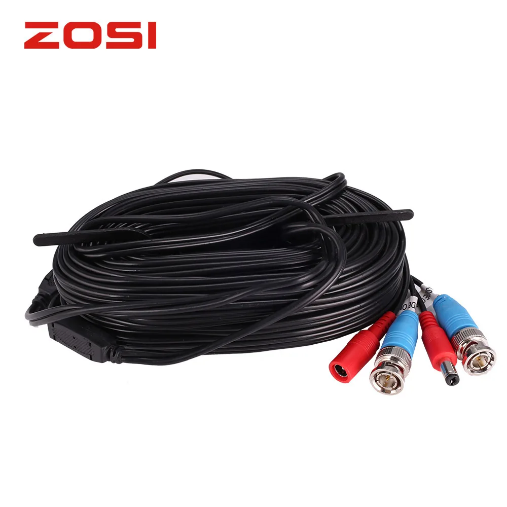 ZOSI 18,3 м 60 футов CCTV кабель BNC+ DC штекер кабель для камеры видеонаблюдения DVR безопасности черная система видеонаблюдения Аксессуары