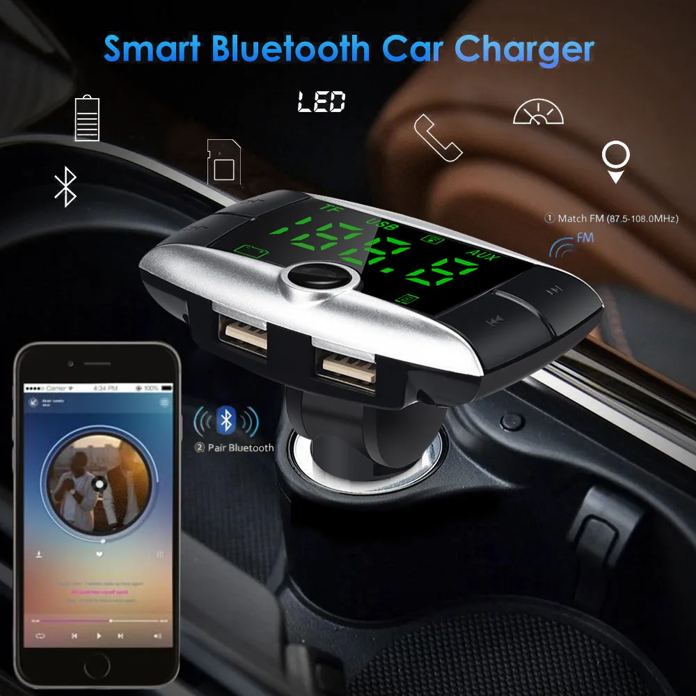Беспроводной Bluetooth fm-передатчик+ AUX модулятор Автомобильный комплект MP3 плеер двойное USB зарядное устройство SD USB ЖК-экран Автомобильный аксессуар
