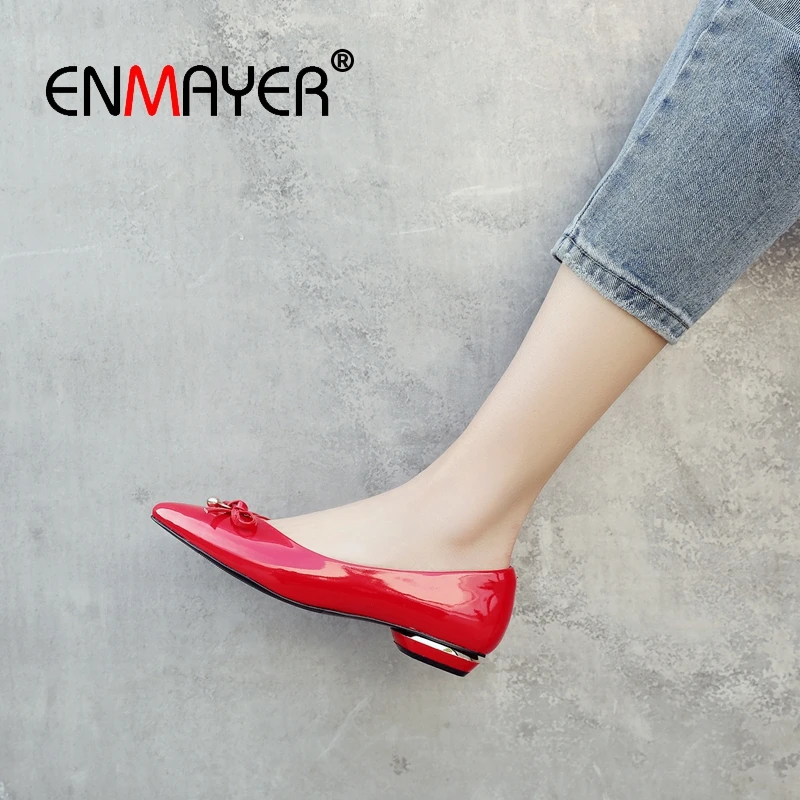 

ENMAYER/Новинка 2019 г. Повседневная женская обувь из искусственной кожи однотонная Демисезонная обувь без шнуровки с острым носком размер 34-43 ...