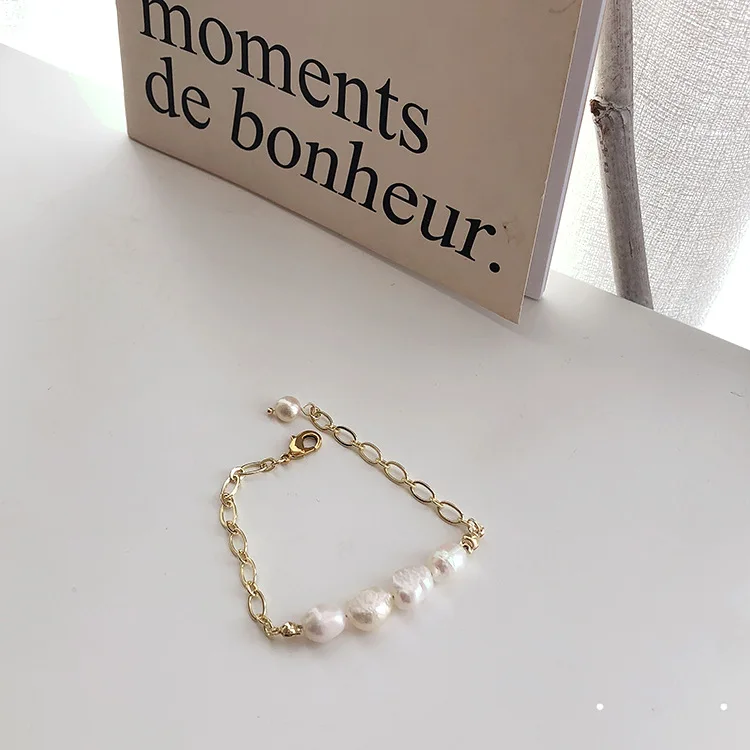 2019 ручной работы барокко натуральный пресноводный жемчуг браслет золотая