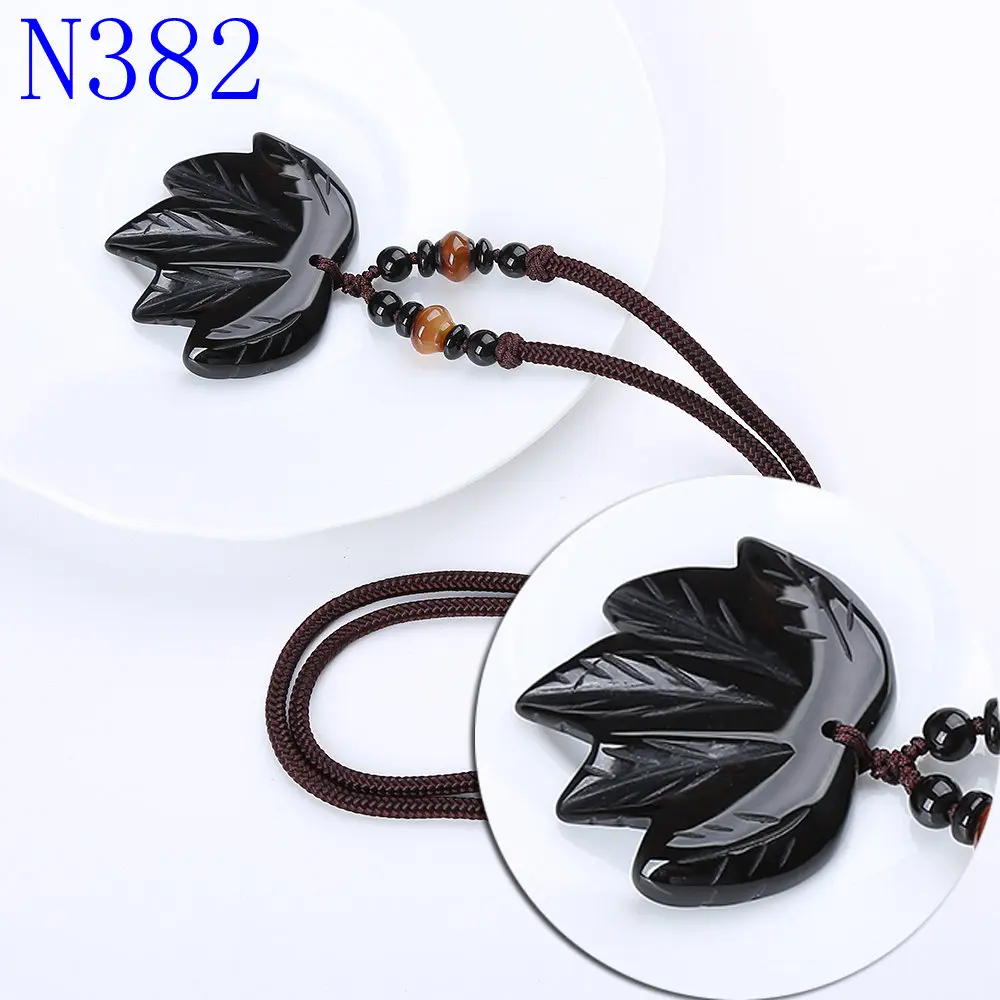 Black agate Yumten бирюзовый кулон ожерелье кленовый лист цепочка на свитер аксессуары женские модные украшения натуральный камень мощность драгоценный камень подарок подвеска женская цепочки женские - Цвет камня: Black agate