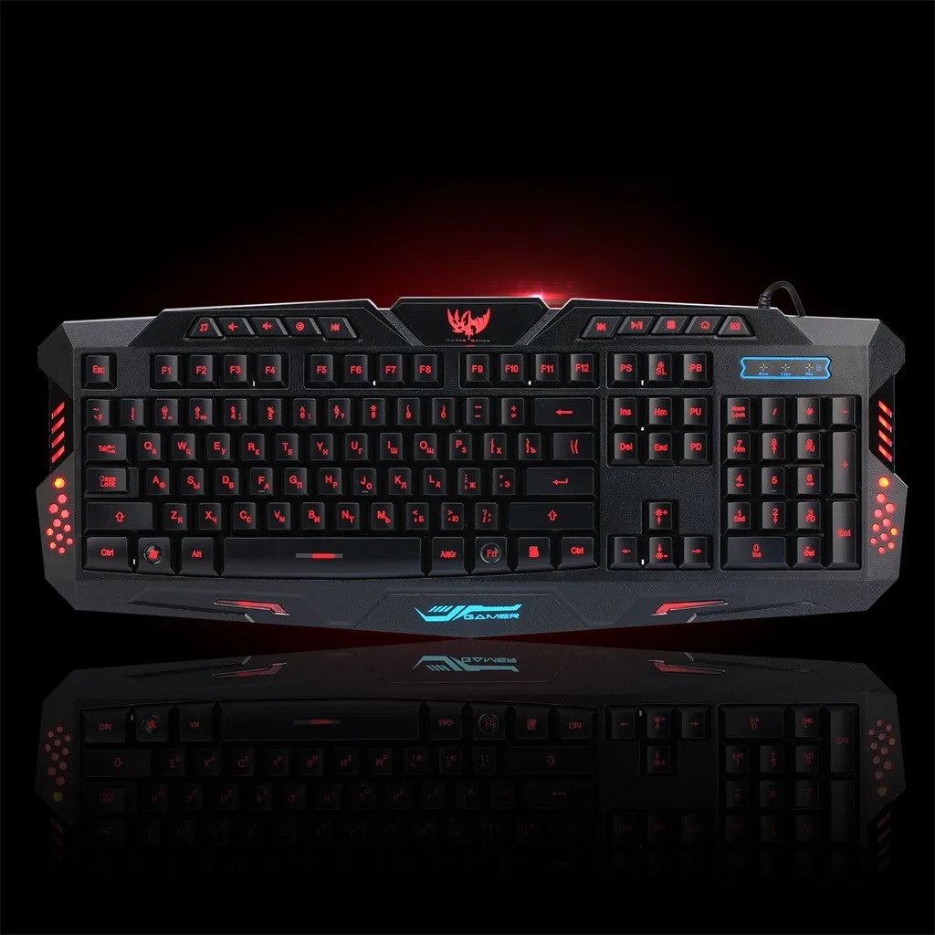 Игровая клавиатура+ мышь, мультимедиа, 3 цвета, светодиодный, светящийся, USB, с подсветкой, проводной ноутбук, русская/английская клавиатура, USB, Teclado, PC Gamer