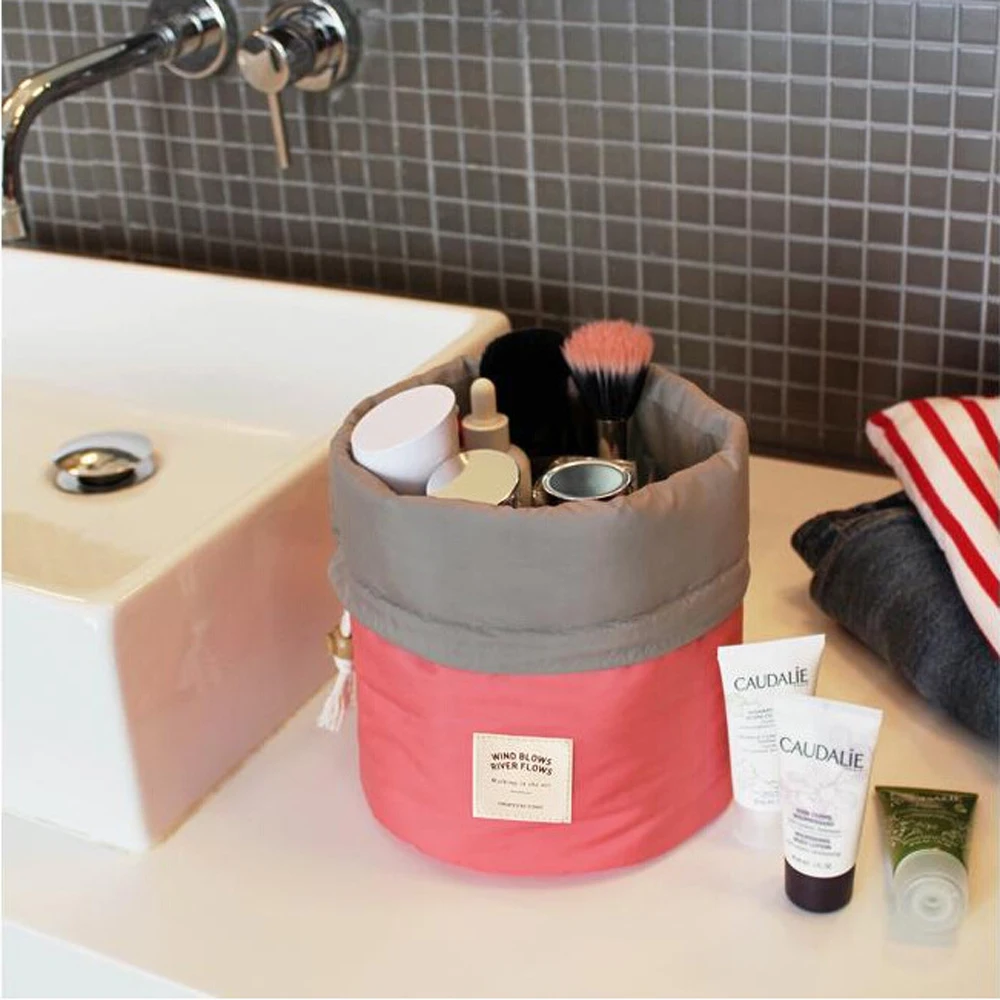 New Arrival Barrel Shaped Travel Drawstring Cosmetic Bag Nylon High Capacity Elegant Drum Wash Bags Makeup Organizer Storage | Багаж и