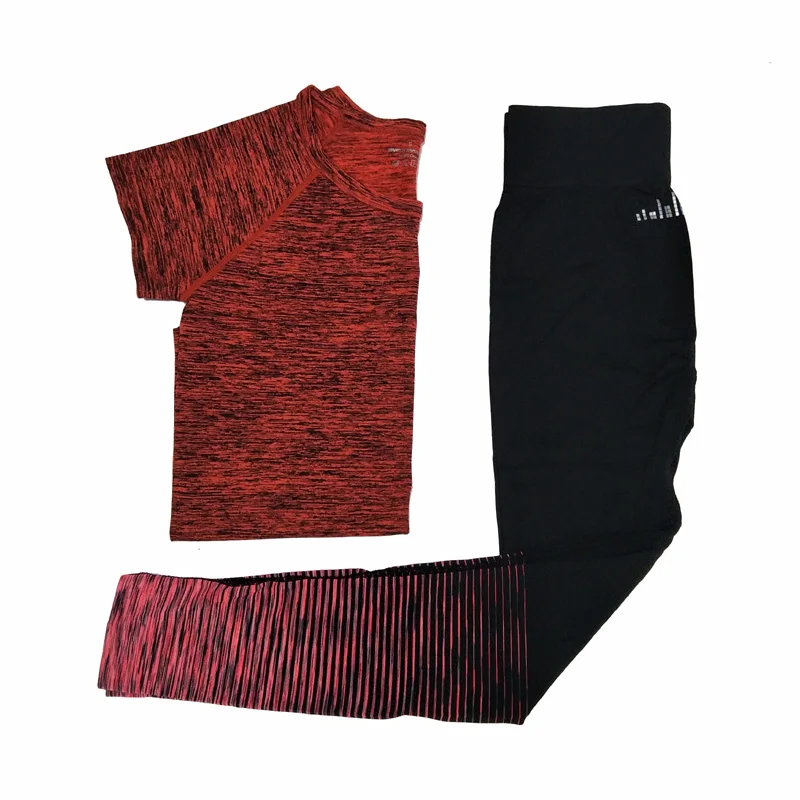 Orange Red VEAMORS, комплект из 2 предметов для фитнеса, йоги, Быстросохнущий женский спортивный костюм для бега, Спортивная футболка, штаны для йоги, спортивный костюм для тренировок, комплект одежды - Цвет: Orange Red