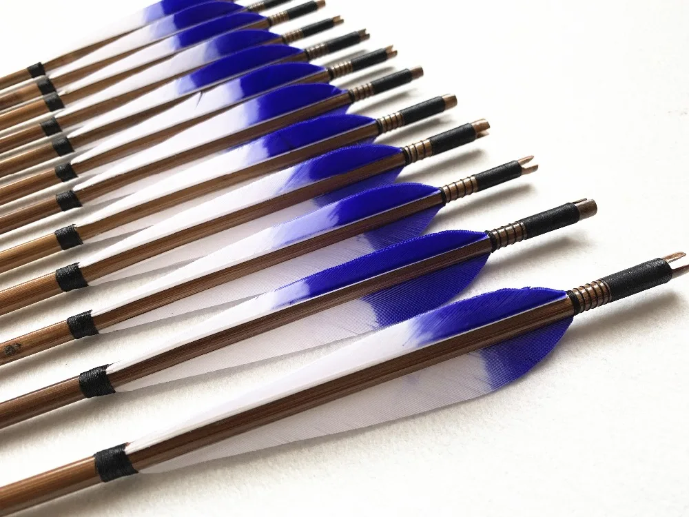 12 шт. хорошее качество ручной работы бамбуковые стрелы турецкие с перьями