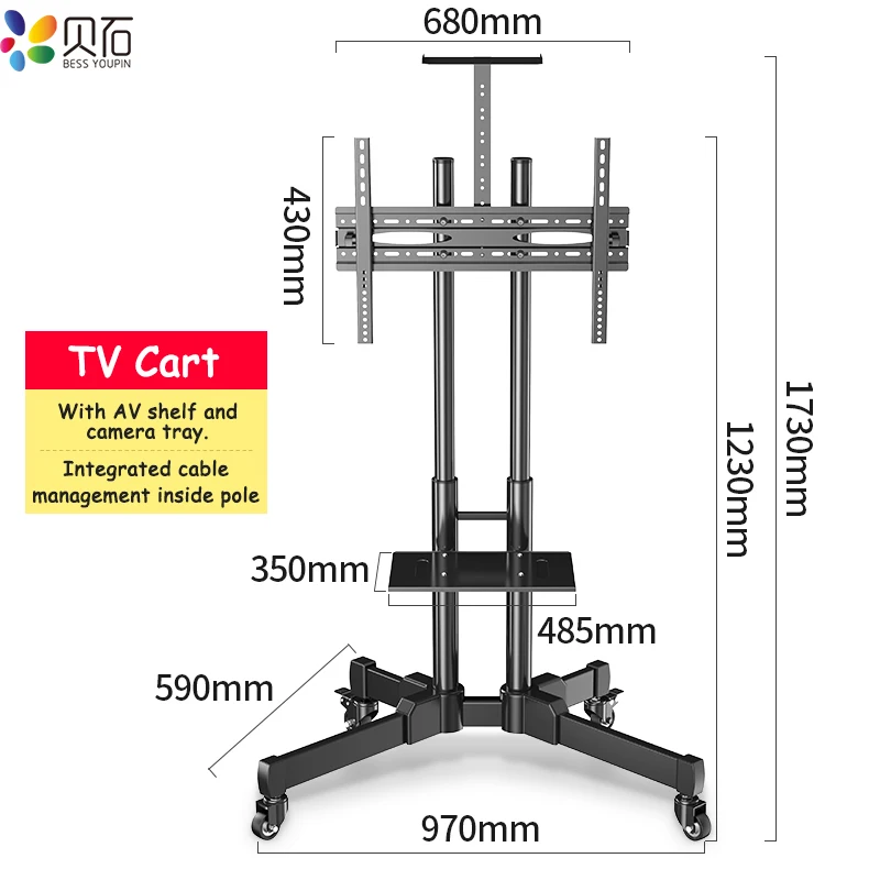 Cart Floor Stand Mount Home Display Free Lifting Trolley For 32-65