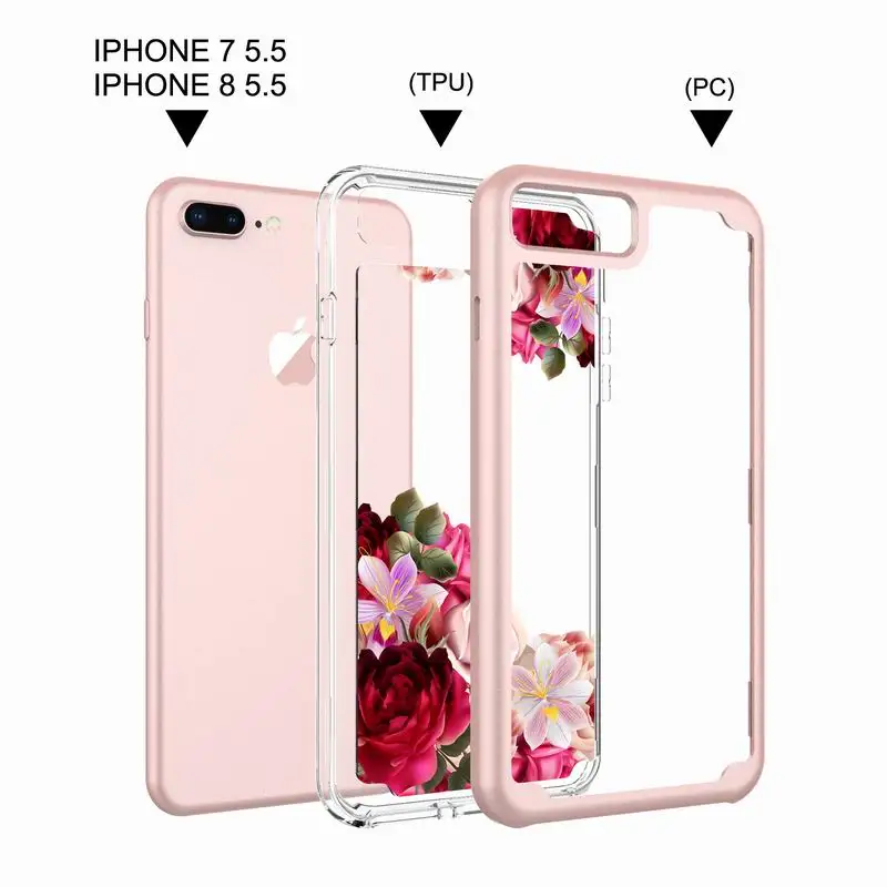 Модный защитный чехол с цветочным рисунком для iphone 7 8 6 6S Plus мягкий ТПУ бампер PC