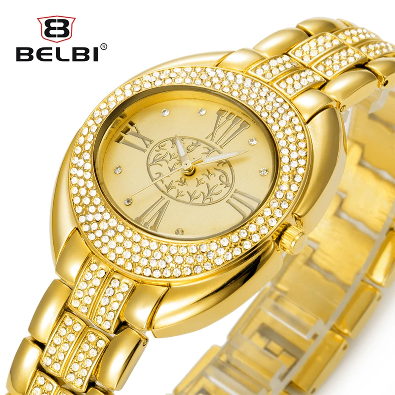 Belbi Women Watch Ladies Oval Alloy Steel Quartz Watches Dress Quartz-Watch Rhinestone Roman Art Gold Luxury Wristwatch Relojes | Наручные