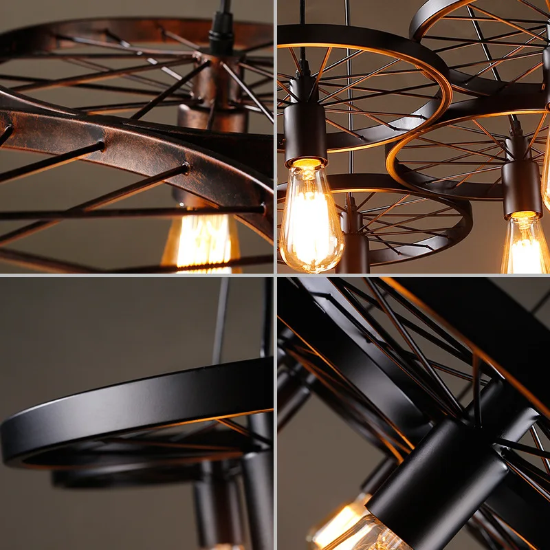 Винтажная люстра железная в форме колеса потолочная Подвесная лампа