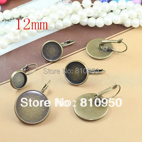 

50 piece/lot 12MM Copper Antique bronze Round Blank Drop earrings Cameo cabochons base setting accessories
