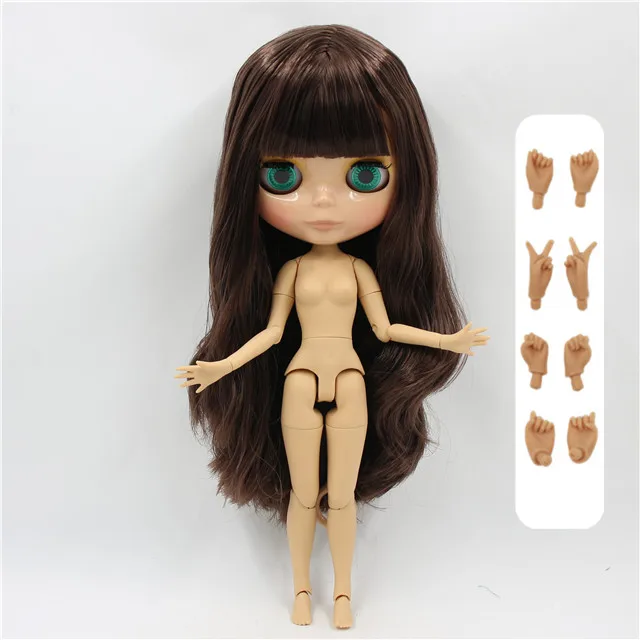 doll with hands B Ледяная фабрика blyth кукла 1/6 игрушка загар кожа сустава тела bjd коричневые волосы с челкой BL0222 30 см - Цвет: doll with hands B