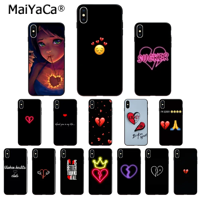 MaiYaCa черный мягкий чехол из ТПУ с разбитым сердцем для Apple iPhone 8 7 6 6S Plus X XS MAX 5 5S SE
